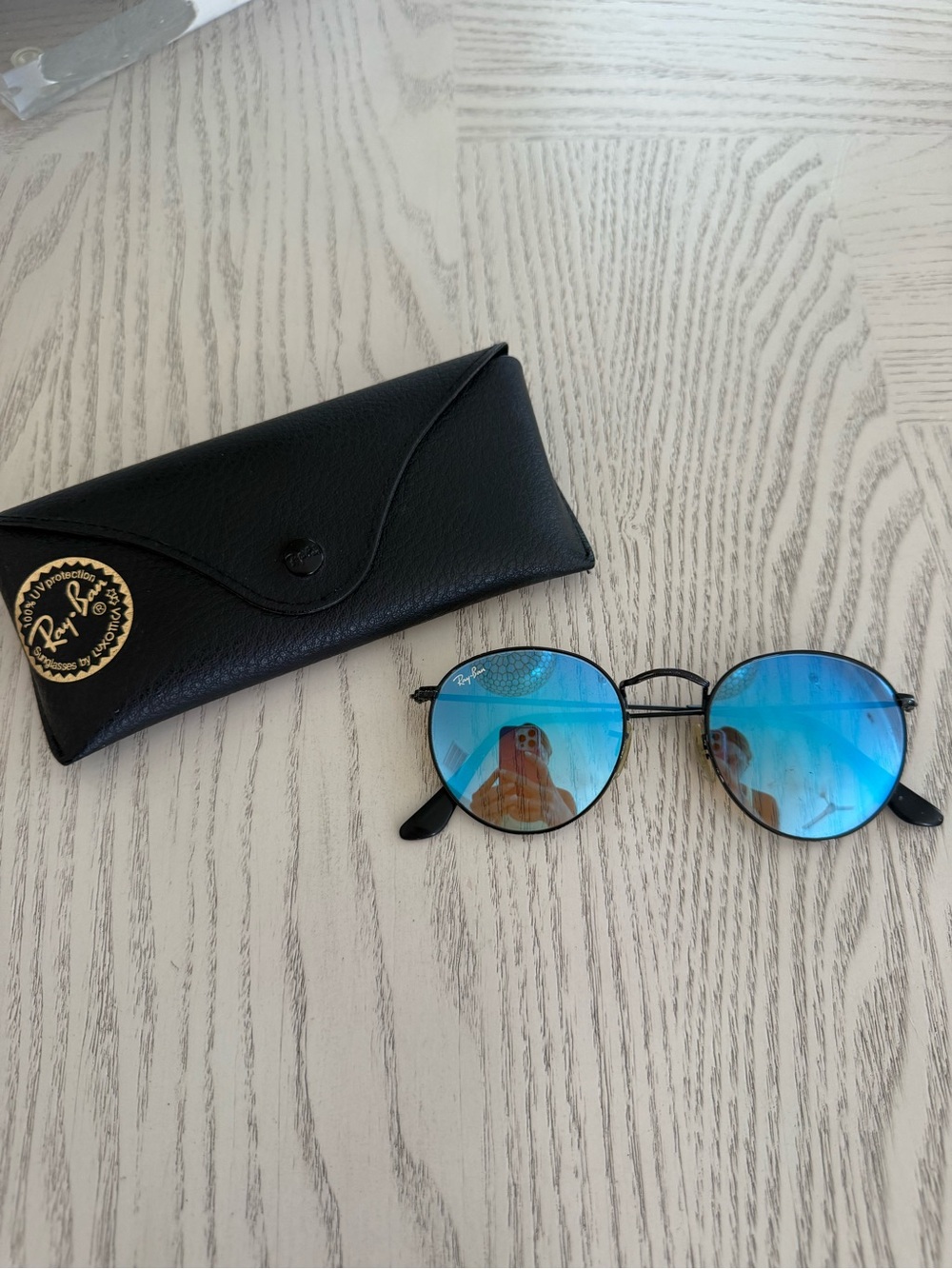 Ray-Ban Round Metal Sunglasses with Blue Mirrored Lenses